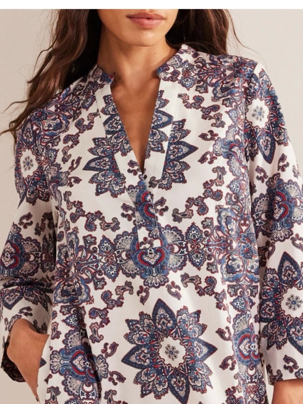 Boden Notch Neck Mini Shift Dress Paradise Paisley Size 12 - Picture 2 of 9